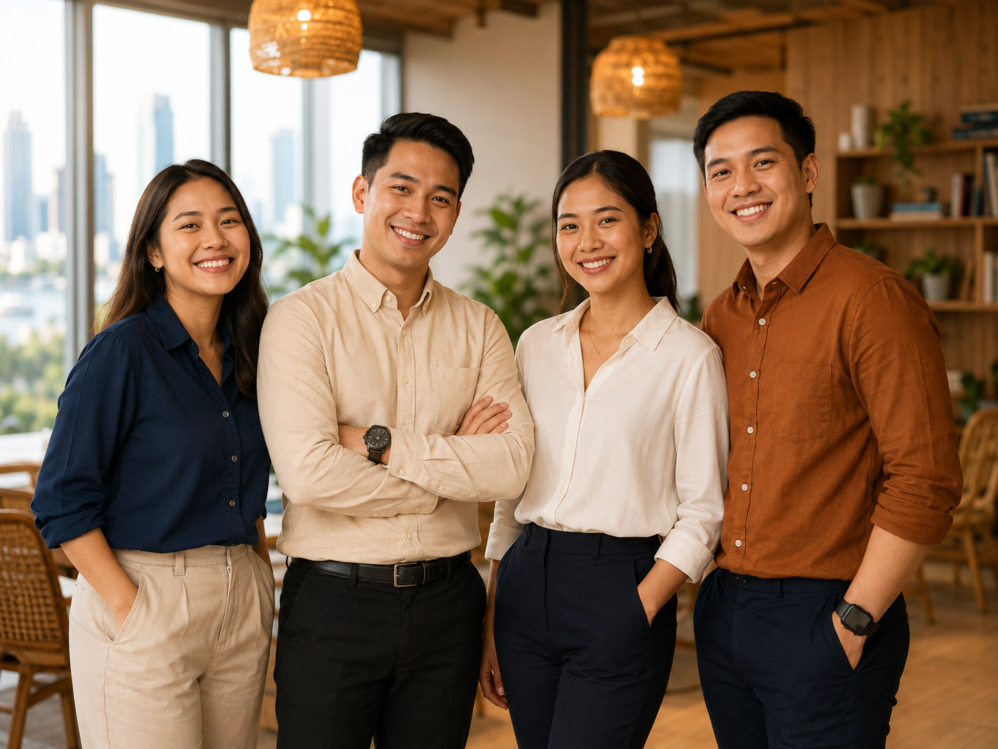 Friendly professional team working together